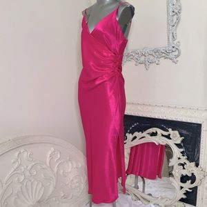 Zara Hot Pink Side Ruche Slip Dress NWT